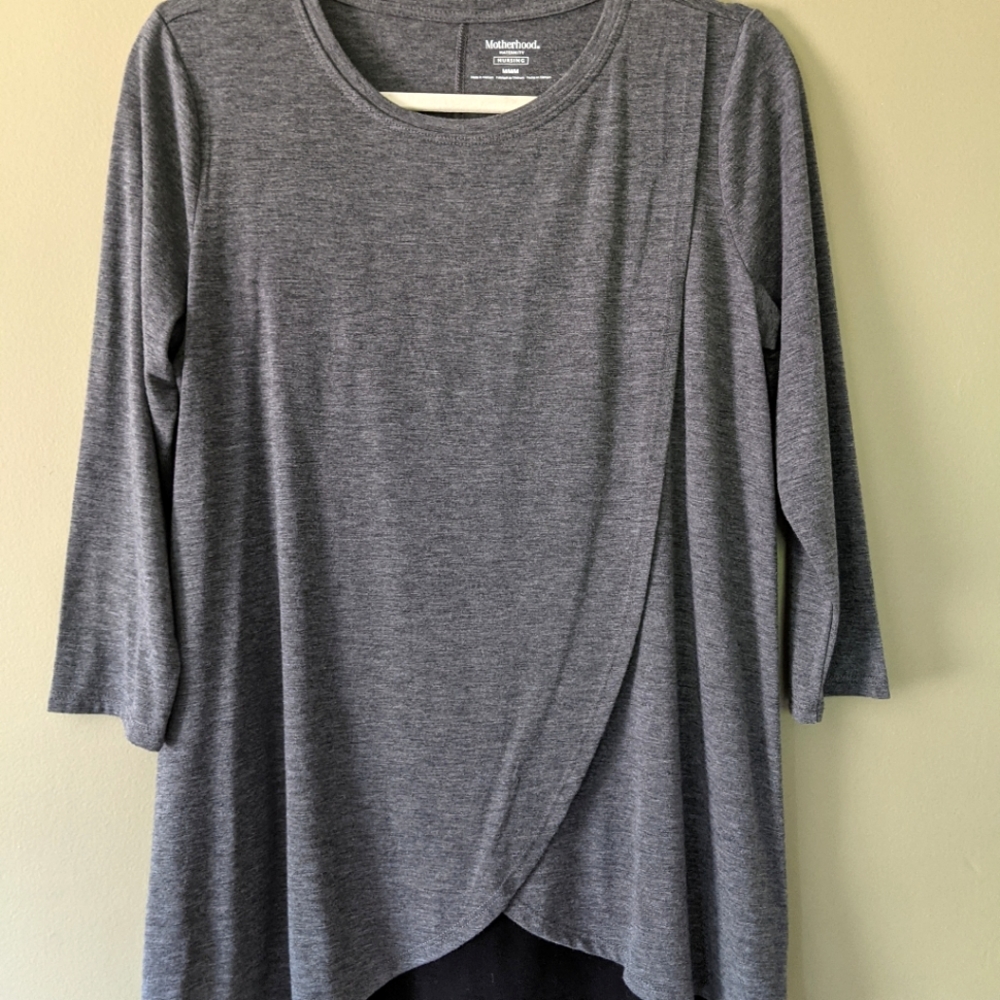 NWOT Women's Motherhood Maternity Nursing 3/4 Slv Gray Top - Medium